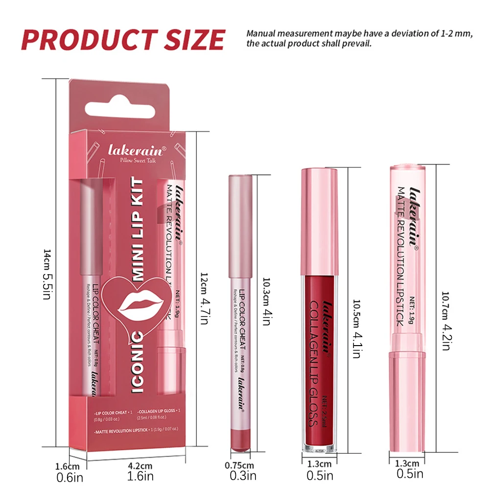 3pcs Matte Lip Combo Set Lip Liner/Hydraterende Getinte Lippenbalsem/Juicys Lipgloss Lippenstift Voor Vrouwen meisjes Make-Up Gift