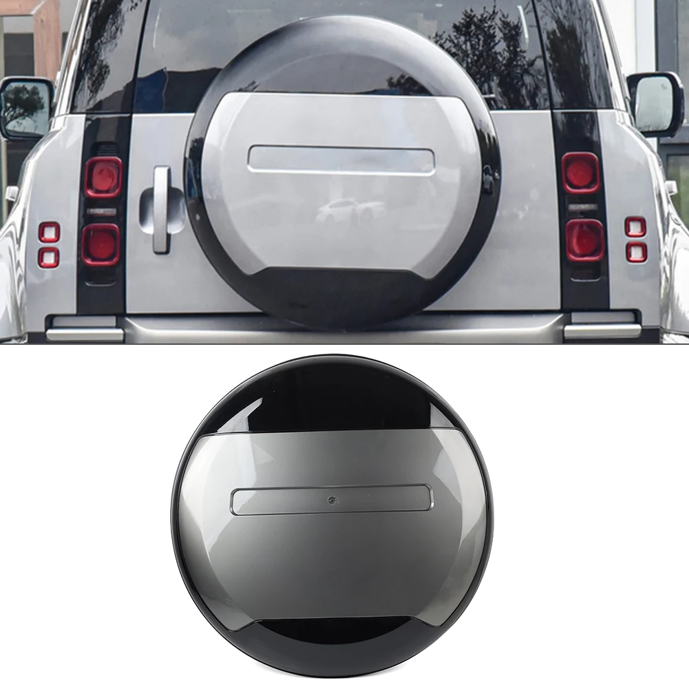 VPLEW0143 Rear Spare Tire Wheel Cover Cap 1pc For Land Rover Defender 2020-2023 2024 ABS Glossy Grey + Glossy Black