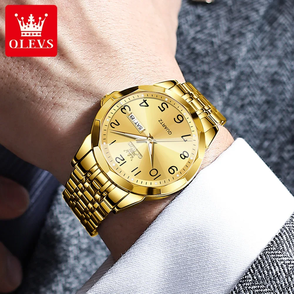 OLEVS 9970 Quartz Business Watch For Men, Waterproof Stainless Steel Strap Men Wristwatches Calendar Week Display