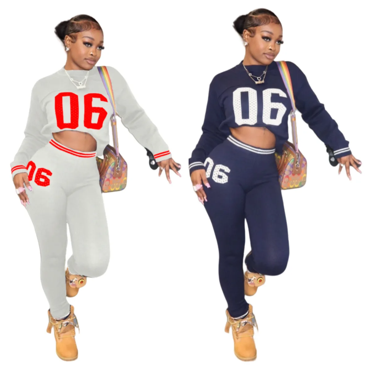 

Women Set Fall Winter Knit Tight Long Sleeve Letter Crop Top Sweater And Skinny Pants Casual 2 Piece Set Tracksuit Sweater Sets