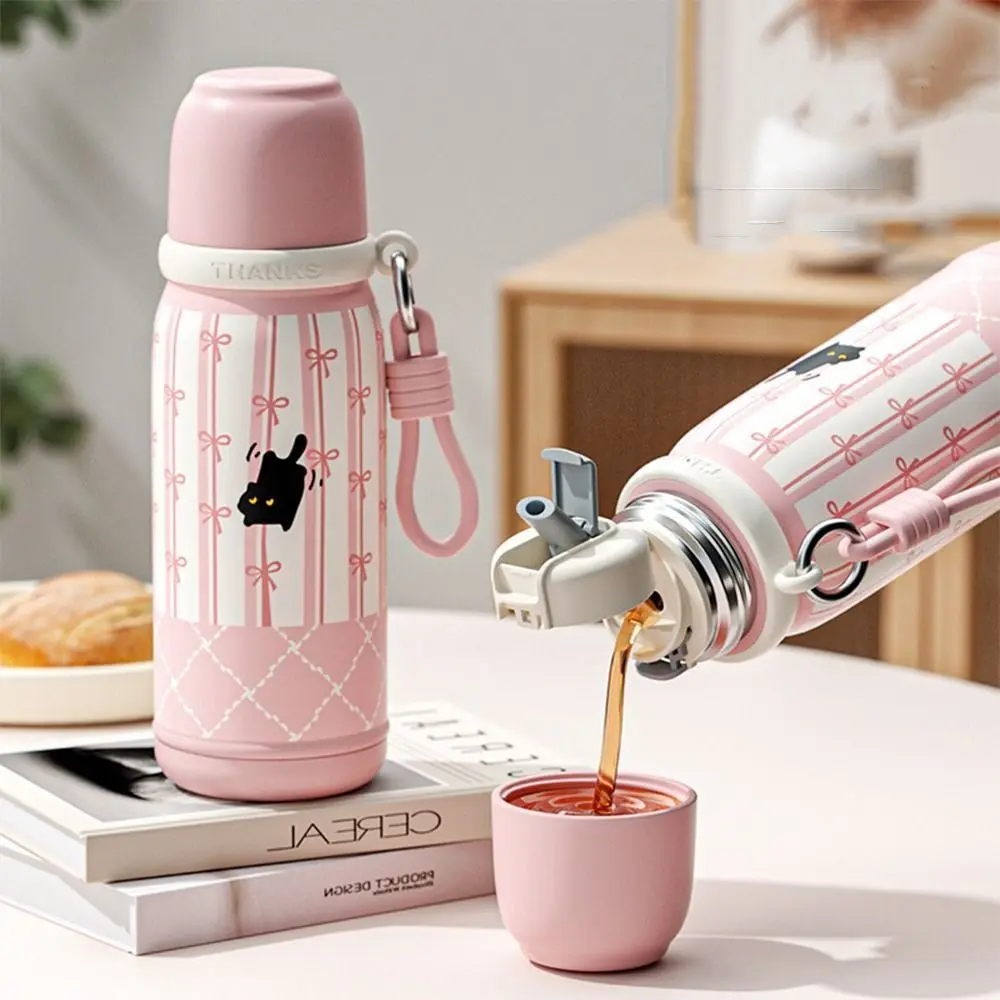 

500ml/700ml Stainless Steel Thermos Cup Cartoon Pattern Large Capacity Water Bottle with Straw Insulated Cup Autumn Winter