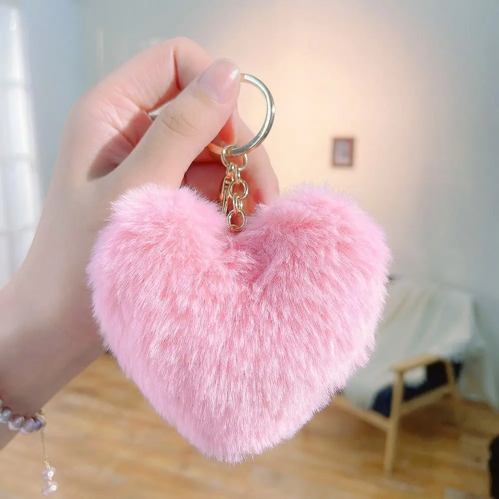 New Love Heart Plush Bag Pendant Fluffy Ball Imitation Rabbit Fur Key Chain Bag Accessories Solid Color Hanging Decoration
