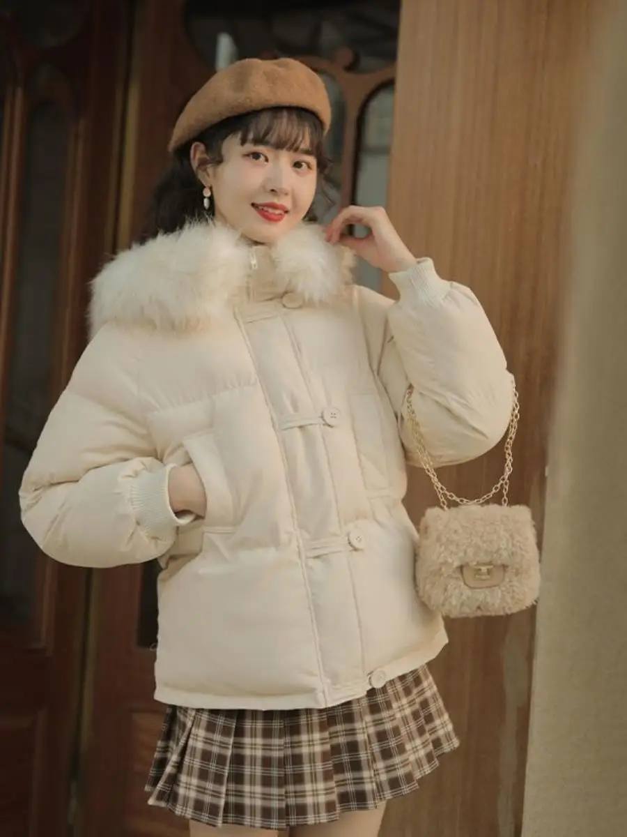 women's-ort-thiened-cotton-jaet-2025-new-sle-large-fur-collar-bread-clothes-two-piece-set-winter-faion-outerwear