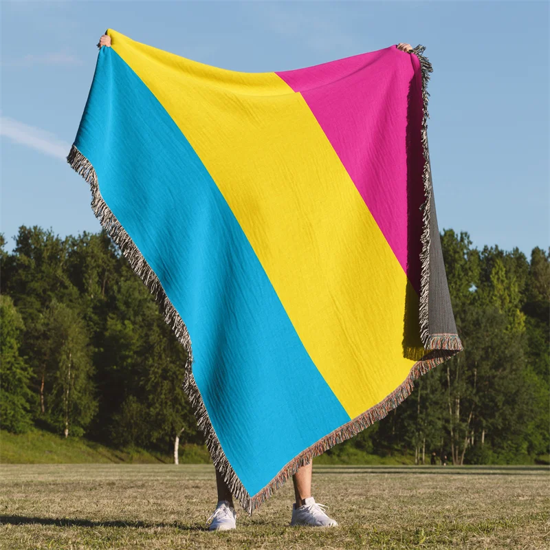 Aertemisi Pansexual Pride Flag LGBT Rainbow Jacquard Fringed Woven Throw Blanket