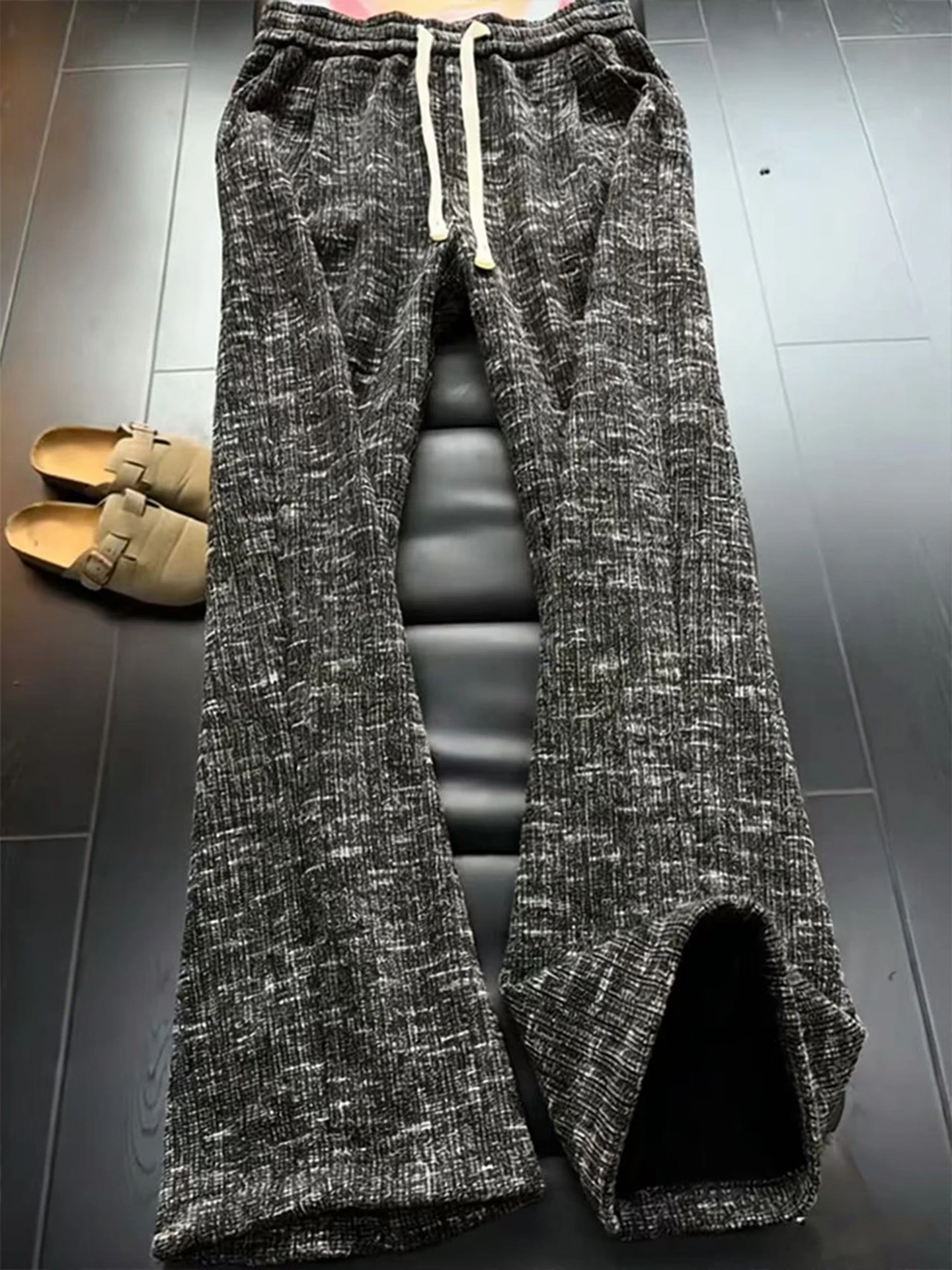 

Мужские теплые вязаные брюки Cleanfit Thiened с широкими штанинами, осенне-зимние, свободные, прямые, длинные, повседневные