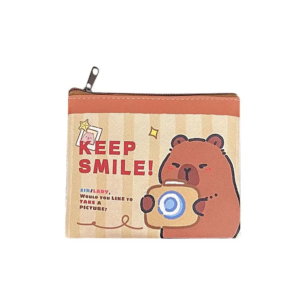 Mini PU Leather Capybara Coin Purse Zipper Card Holder Cartoon Wallet Mini Storage Bag Cute Outdoor