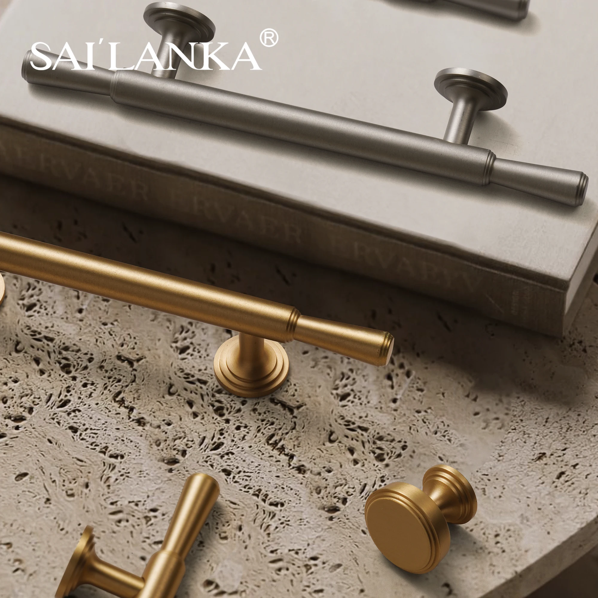 

SAILANKA Brass Pulls and Knobs Simple Streamline Luxury T-Bar Furniture Handles Wardrobe Dresser Cupboard Cabinet Drawer Kitchen