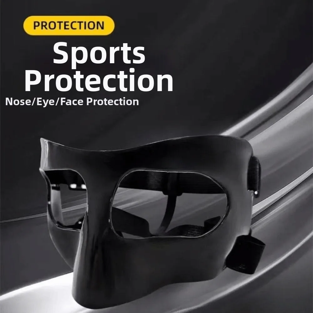 Adjustable Basketball Face Mask Black/Clear Elastic Strap Nose Protective Shield Multi Use Shatterproof Face Guard