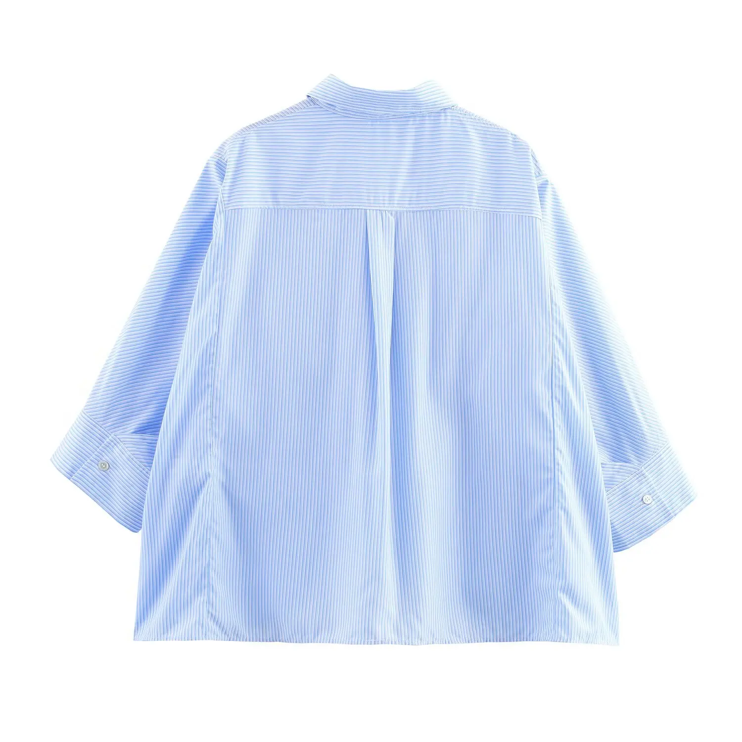 Casual Striped Long Sve irt Women's Loose Fit Polyester Fiber Anti-Uv Commute Sle irt with ket 33020
