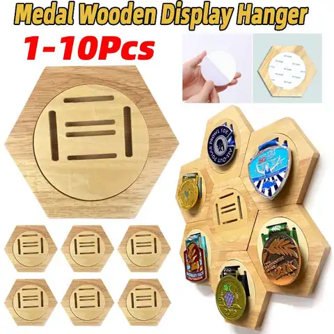 1-10Pcs Honeycomb Combination Stand Honor Marathons Medal Display Racks Hexagonal Wood Display Holder Board Hanger Wall Decor
