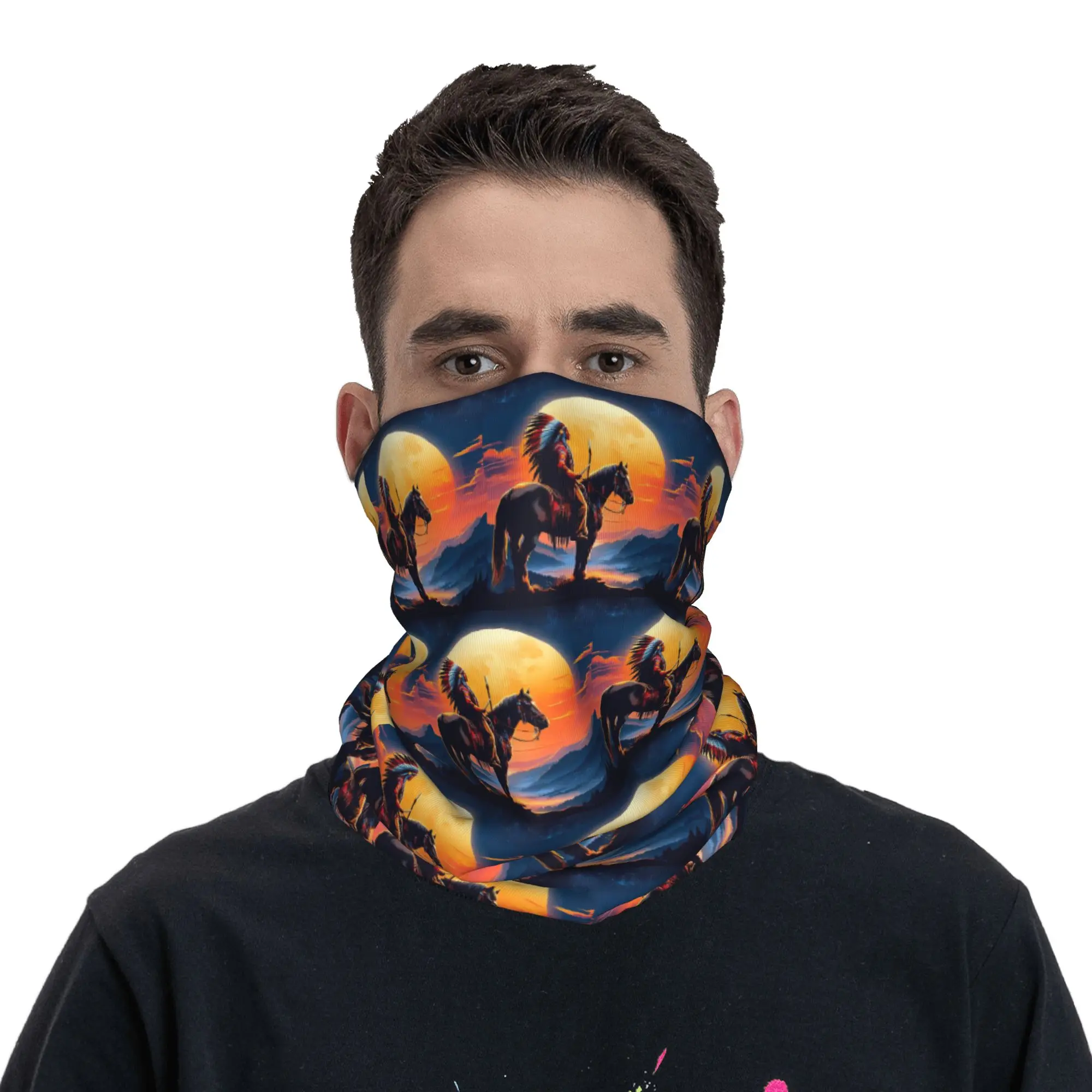 Sunset Ethnic Style Wolf Bandana Neck Cover Printed Wrap Scarf Headband Cycling Unisex Adult Washable