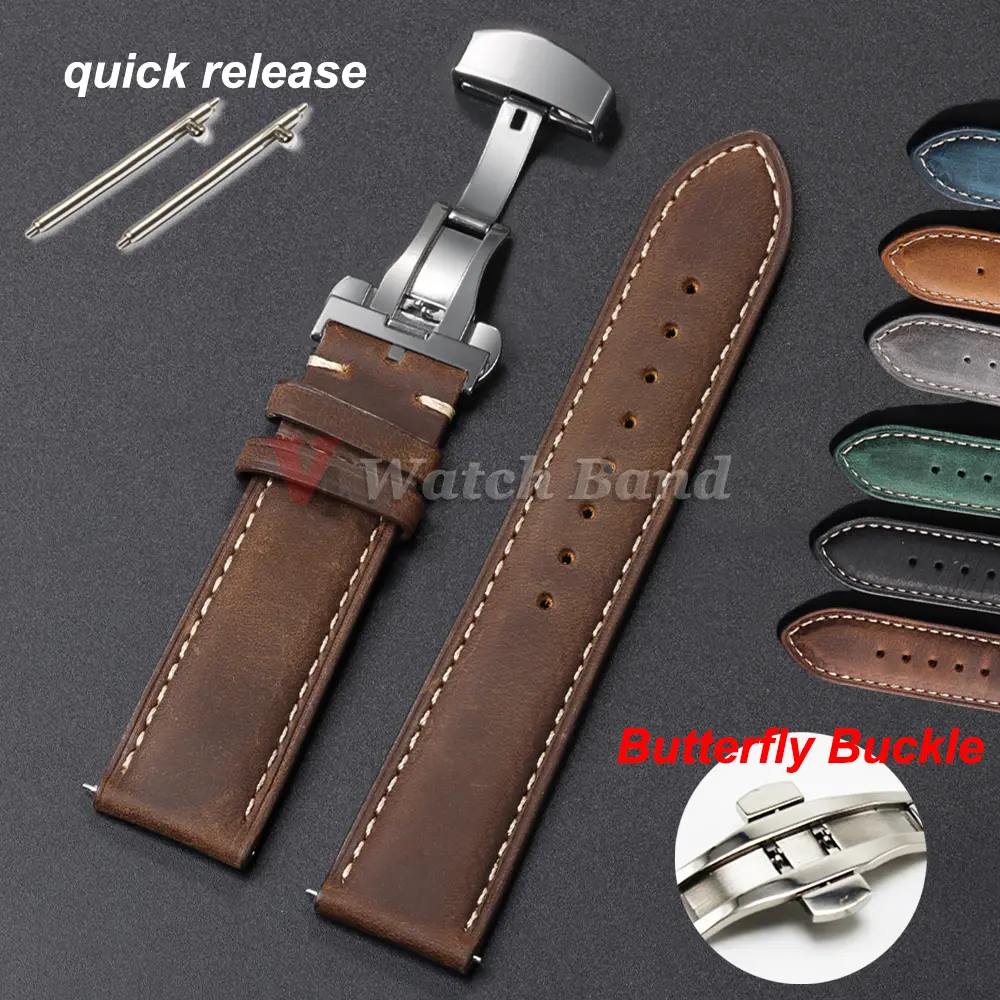 Pulseira de couro de bezerro genuíno para omega business watch band para seiko 22mm 20mm 18mm borboleta fivela costura pulseira marrom