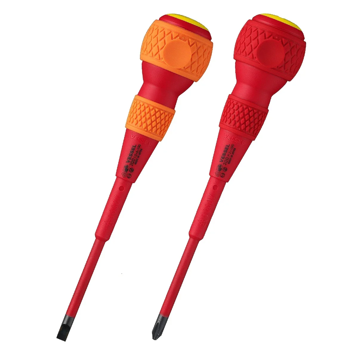 VESSEL VDE 200 Insulated Screwdriver , Japan 1000v Electrician Repair Ball Grip Cross Slotted and Slotted Screwdriver Series