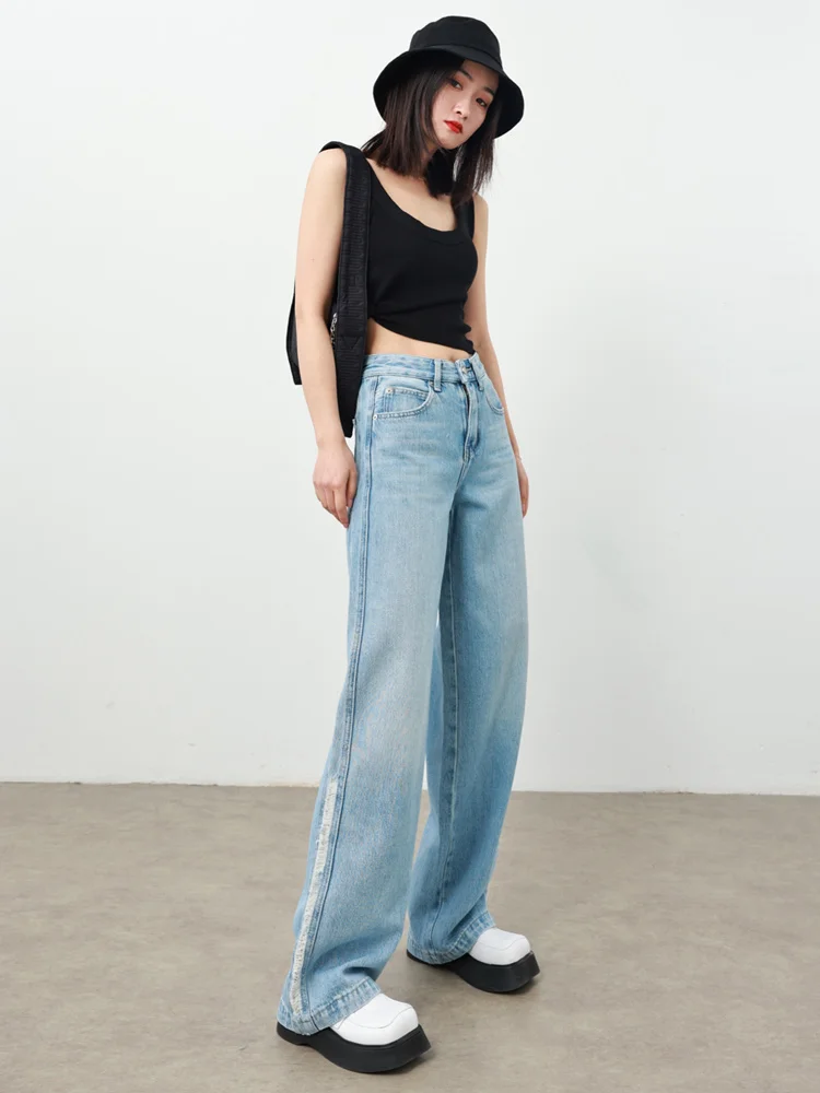 

Джинсы женские RUGOSAM с высокой талией, широкими штанинами, рваные, на молнии, грязеотталкивающие, на все сезоны