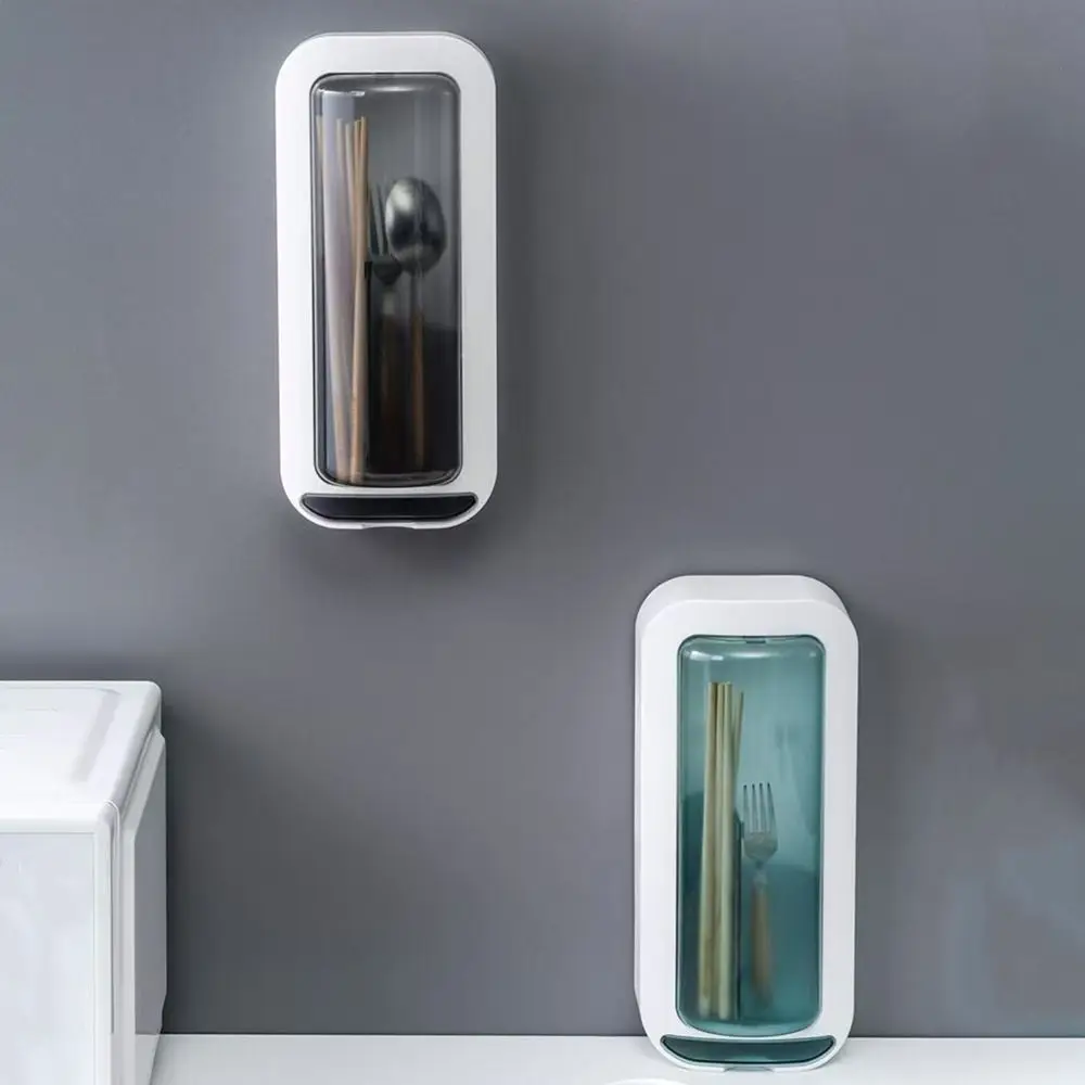 

Вращающаяся клетка для палочек для еды без перфорации, пылезащитный настенный ящик для хранения столовых приборов, водонепроницаемый с крышкой, ложкой и органайзером для палочек для еды