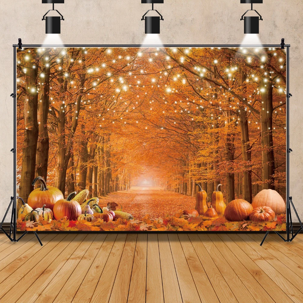 Autumn Photo Backdrop for Photography Fall Forest Thanksgiving Maple Leave Background Fall Friendsgiving Pumpkin Party Decor