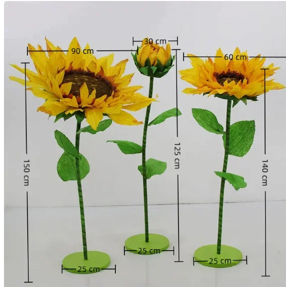 3 Stück Hochzeitsbühnendekorationen, handgefertigte künstliche Sonnenblumen aus Papierseide, große Kunststoff-Sonnenblumen mit Riesenkopf – Detail 1