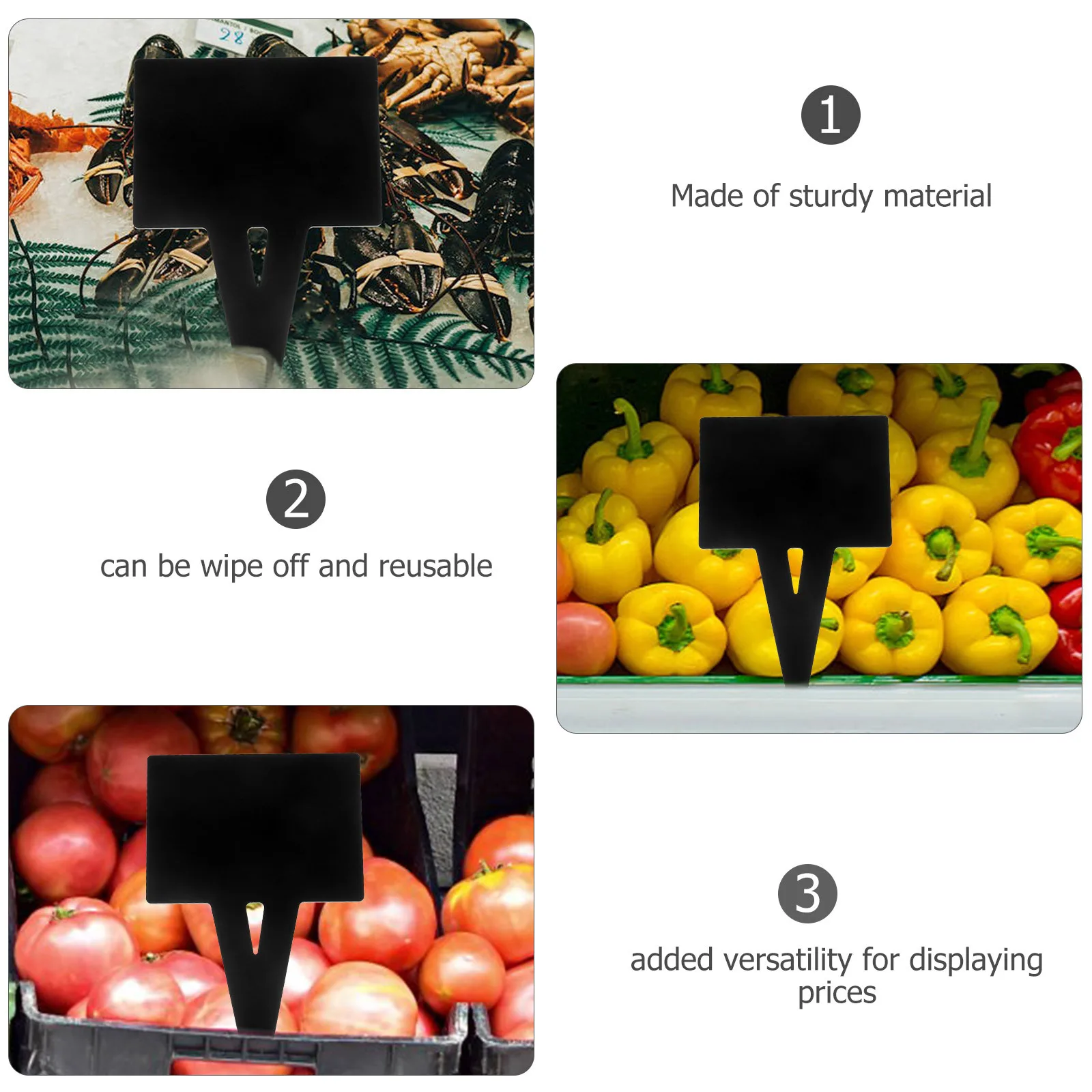 

2pcs Price Display Board Reusable Writable Sign Supermarket Store Kitchen Pantry Organizing Label Durable Vertical Price Tag Dry