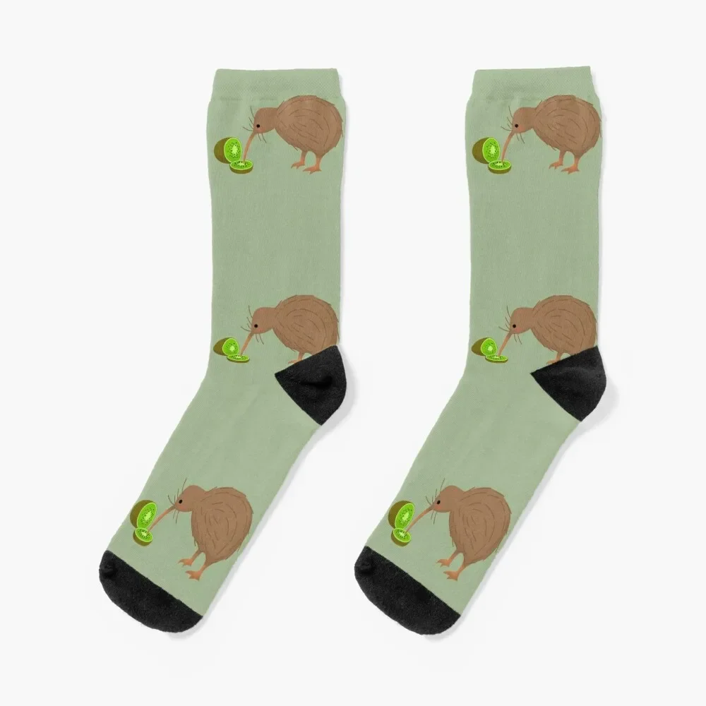 Kiwi-Kannibalismus, niedlicher Neuseeland-Kiwi-Vogel, der Kiwi-Frucht socken isst Fußball-Anti-Rutsch-Cartoon-Socken weibliche Männer