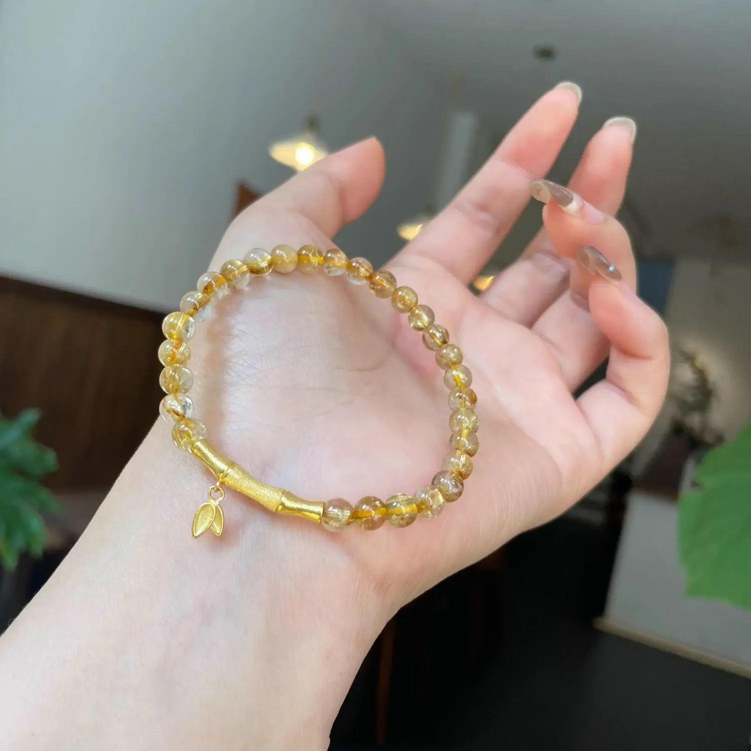 Gold-plated 18k High-rise Yellow Hair Crystal Bracelet Women's New Bamboo Bracelet Gift for Girlfriend Family and Friends