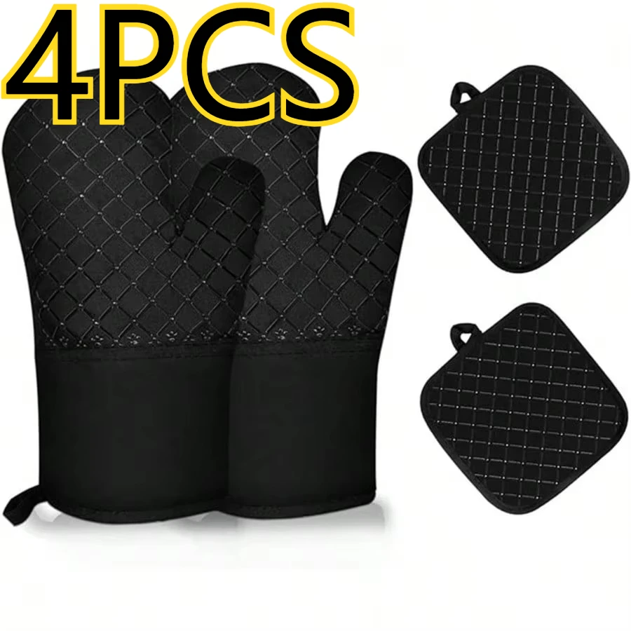 4PCS Silicone Kitchen Microwave Oven Gloves High Temperature Resistant Insulated Gloves Oven Gloves Heat-Resistant Gloves