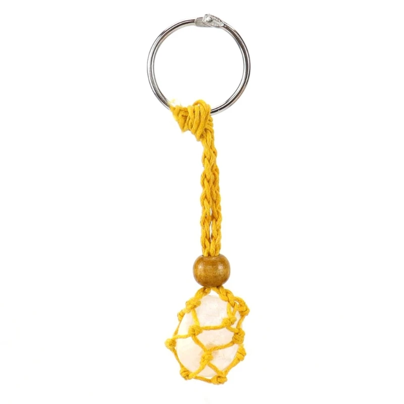 Stone Cage for Crystals with Bead Keychain Pendant Charm for Women DIY Keychains Car Home Office Ornament Present