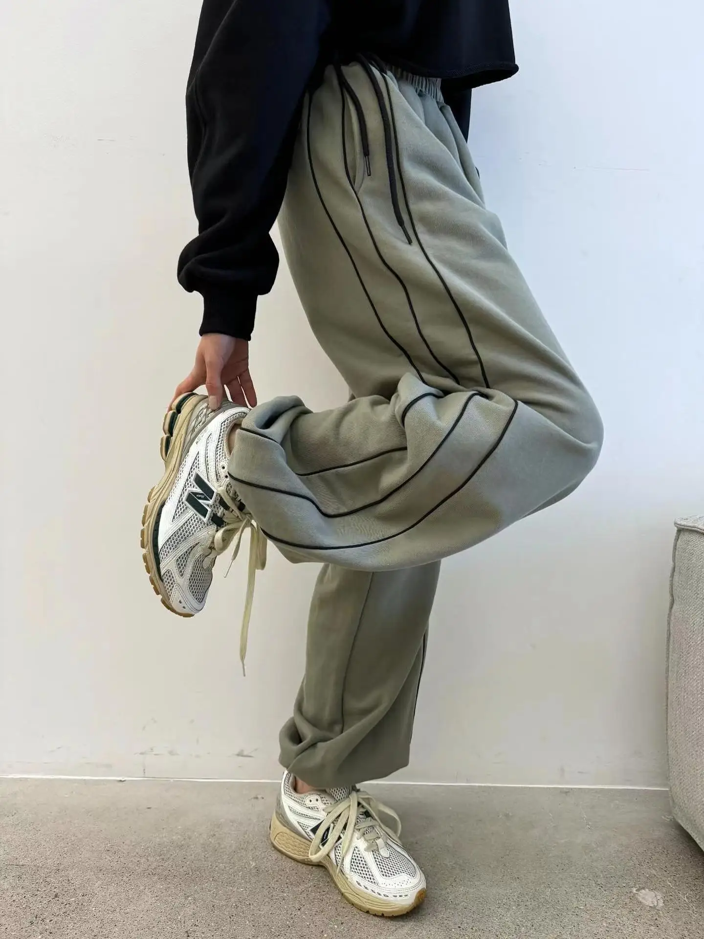 

Loose Bubble Sve Hoodie Women's T-irt Striped Casual Pants Set Youthful Loose Fit Cotton Faion Set for Young Women