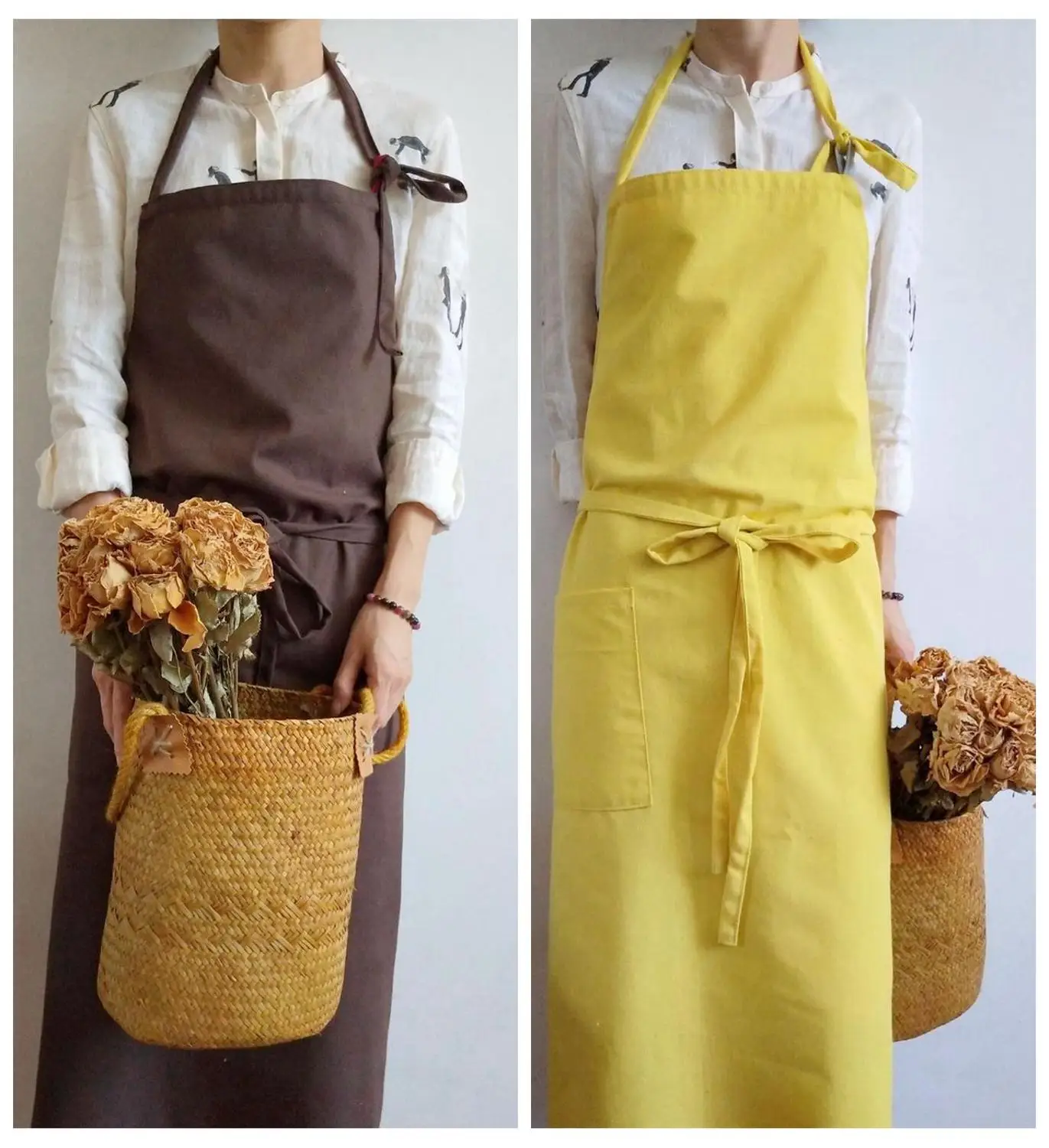 Cotton Linen Aprons for Woman Thin Unisex Kitchen Apron Flower House Studio Apron Commercial Restaurant Home Bib Cleaning Apron