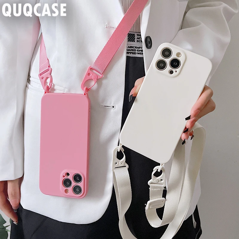 Crossbody Lanyard Case For iPhone 14 11 i Phone 13 Pro Max 12 Mini XR 7 8 Plus XS X SE Hang Strap Cord Rope Chain Silicone Cover