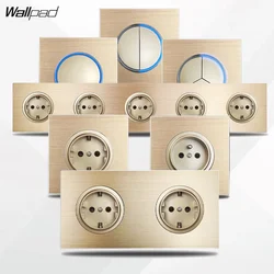 Wallpad Gold Wall Light Switch with Round LED Night Light Button 1 2 3 4 Gang Brushed Aluminum Metal Panel, Dimmer Switch