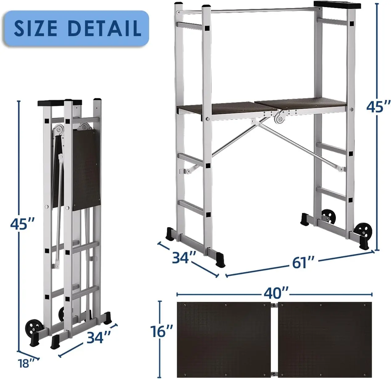 Scaffolding, Portable Scaffolding Ladder, Rolling Scaffolding Work Platform, Scaffold Tower, Ladder Stool Work Bench, Adjustable