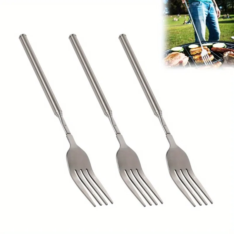 Telescopic fork extension fork 64 cm long stainless steel retractable dinner fruit dessert fork 8.7~25.4 inches 3 pack