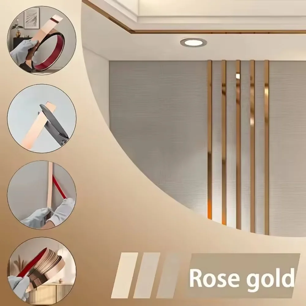 1pc 2.44m/96.06in Mirror Wall Sticker Self Adhesive Metal Edge Strip Trim Decals Living Room Background Wall Ceiling Lines