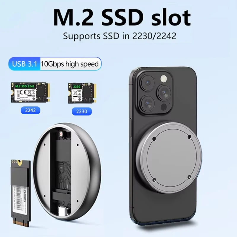 2230 SSD Enclosure Magnetic M.2 NVMe SSD Case USB C 3.2 Gen2 10Gbps NVMe PCI-E Adapter for iPhone 16 Pro Max ProRes MacBook