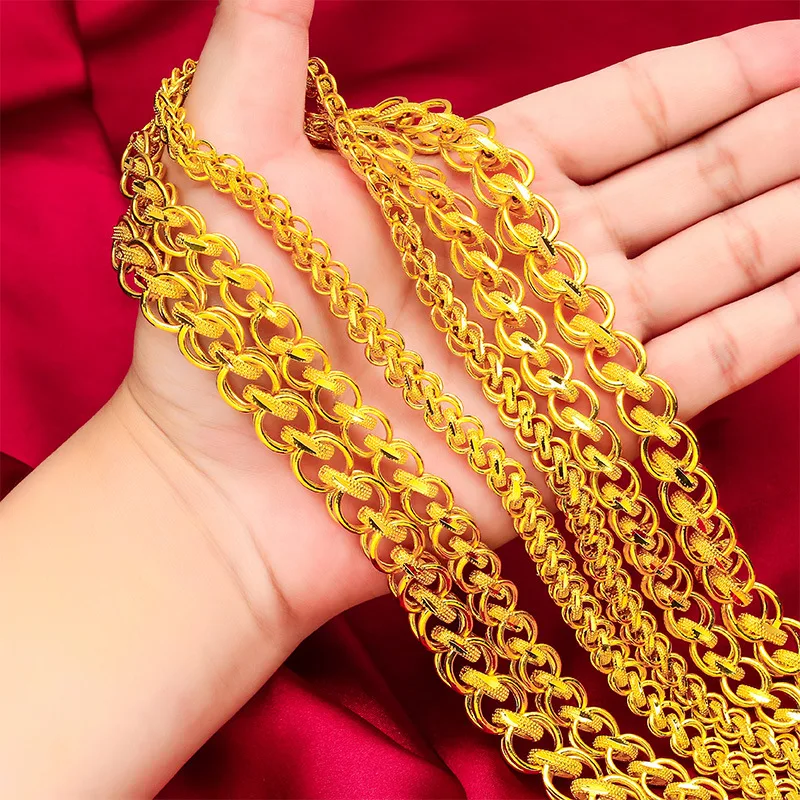 

24K real gold 9999 yellow gold men's necklace thai chain 8mm 10mm 12mm