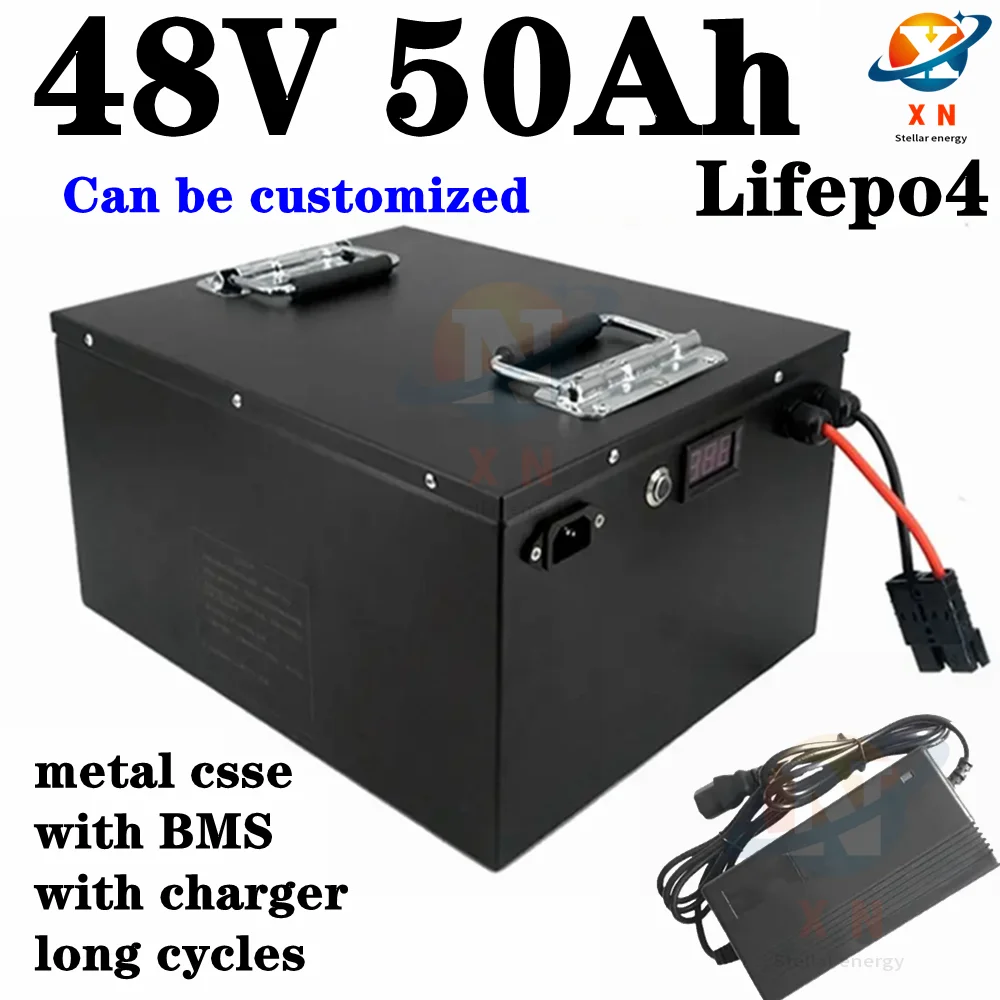 Metal Case Deep Cycle 48V 50Ah Lifepo4 Lithium Battery With Strong Bms For Golf Cart Solar Storage System Agv+5A Charger