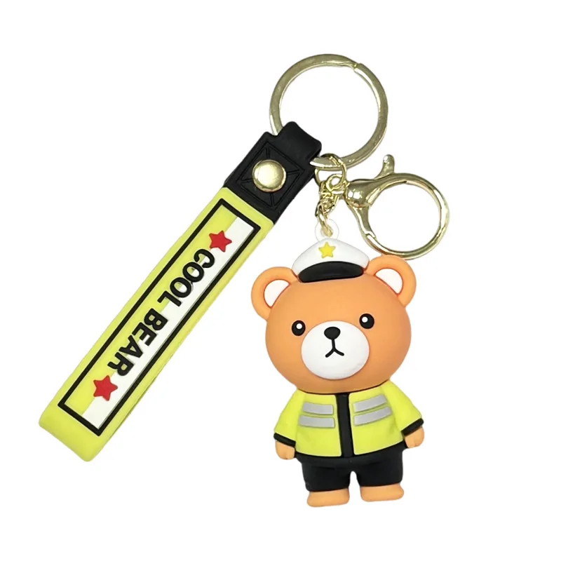Minso Cartoon-Polizeibär-Schlüsselanhänger, Feuerwehrmann-Bärentaschen, Autoanhänger, Krallenmaschinen, kleine Geschenke für den Straßenstand