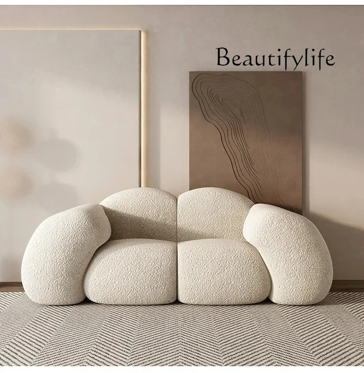 

Cream wind living room straight row double triple sofa creative lamb wool sofa combination