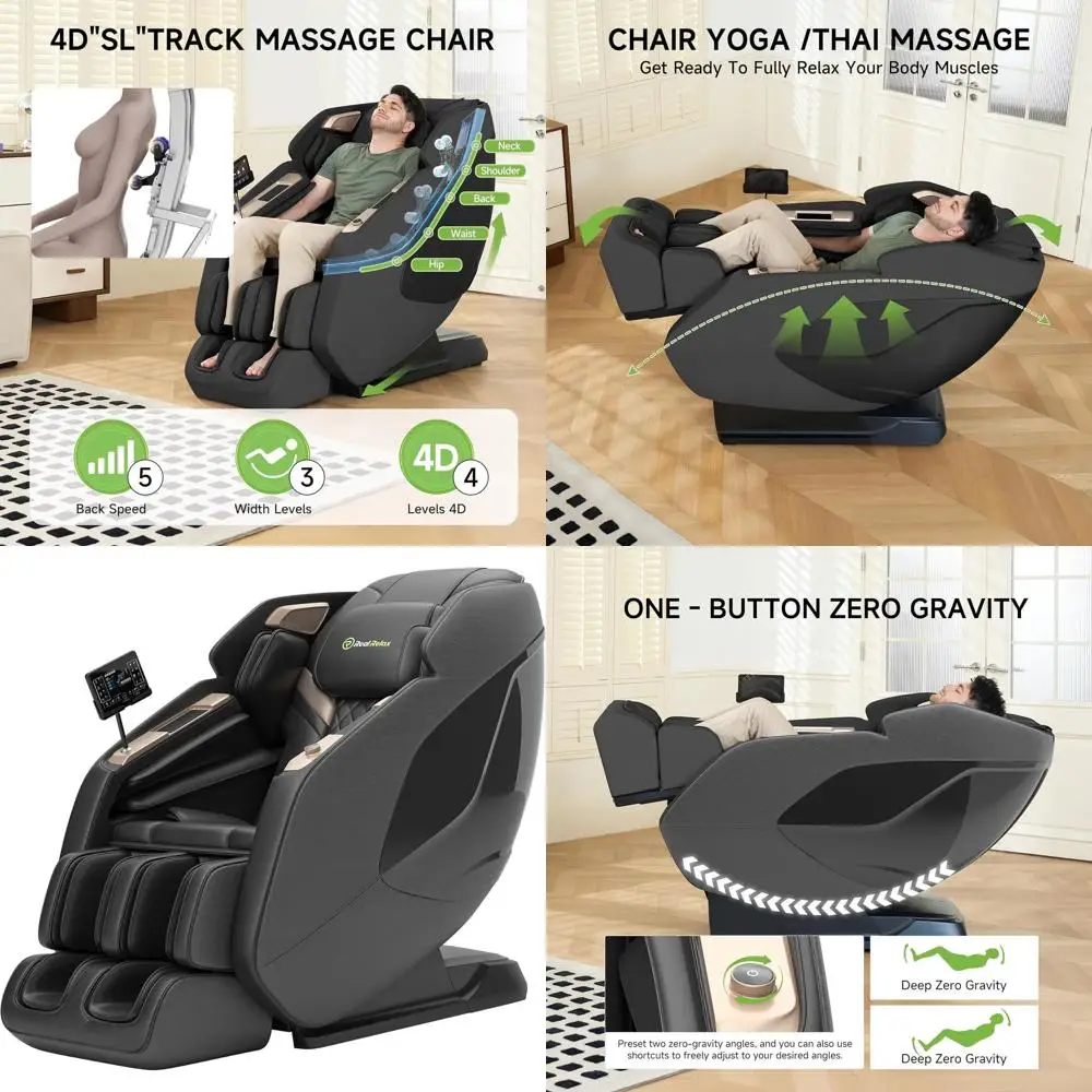 

Массажное кресло 4D для всего тела с функцией невесомости, ионной терапией, ароматерапией, 20 автоматическими программами, функцией растяжки в стиле йоги, сенсорным управлением.