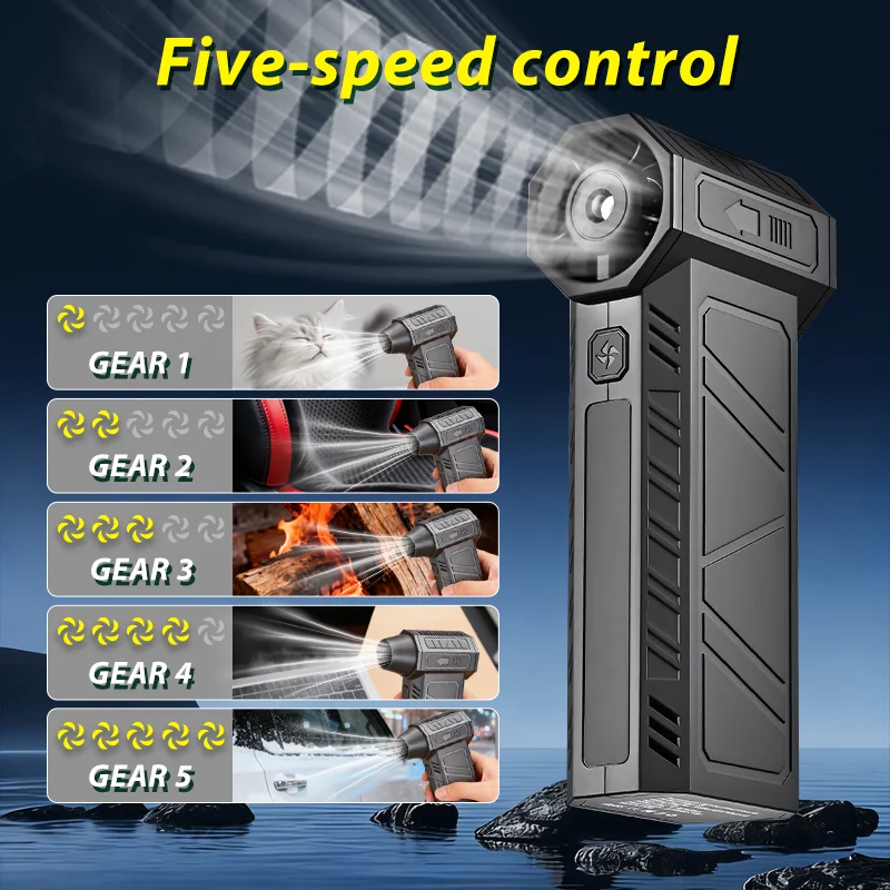 Elektrischer Luftreiniger, 110000 U/min, leistungsstarkes kabelloses Luftgebläse mit Batterieanzeige, tragbarer Turbo-Lüfter für Auto/PC/Zuhause/Camping/Schnee