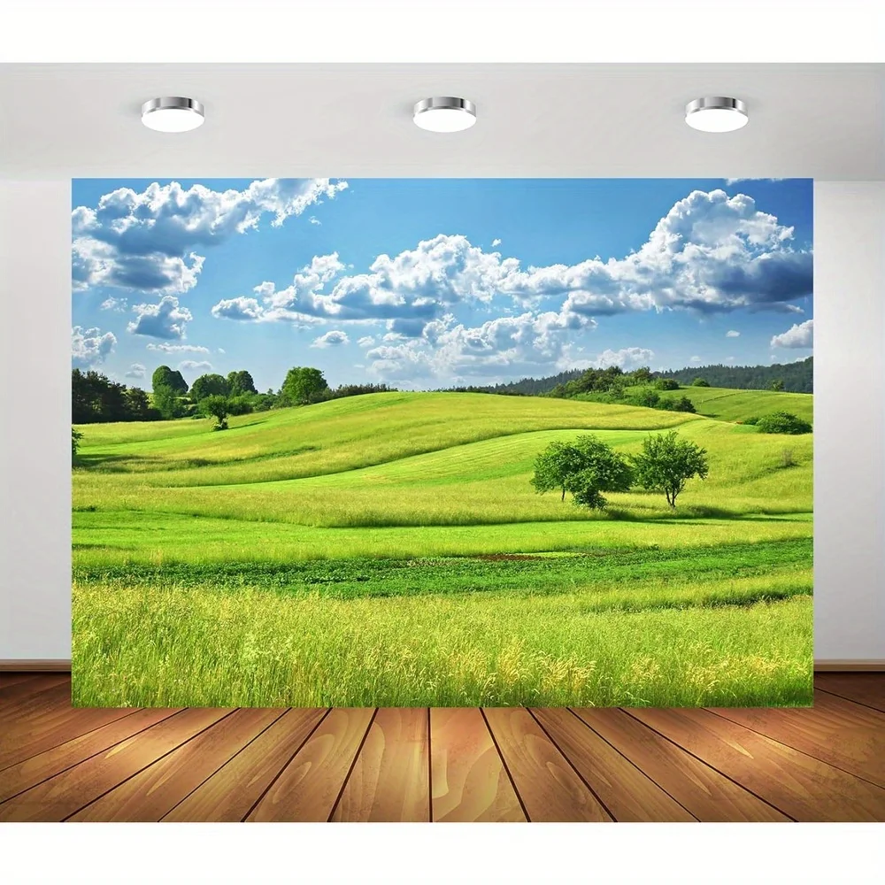 

"Spring Green Hills Tapestry - Lush Meadow Backdrop for Room Decor | Horizontal Nature Scenery, Polyester for Easter & Studio"
