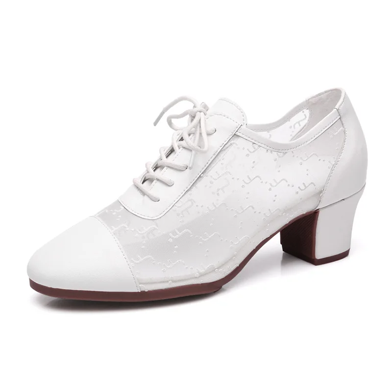 Women Ladies Social Dancewear High Heels Cowhide Breathable Square Dance Shoes Gitaba Double Soft Bottom Rumba Chacha Shoes