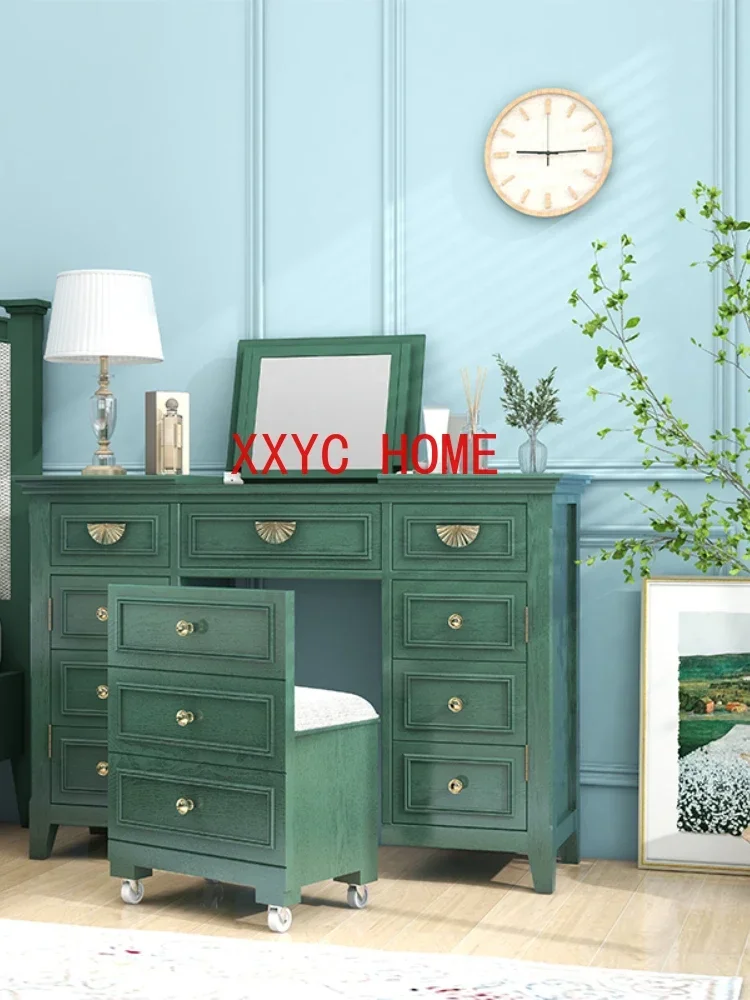 

Dressing Table Retro High Sense Dresser Beauty Lamp Mirror Dressing Table with Dressing Stool