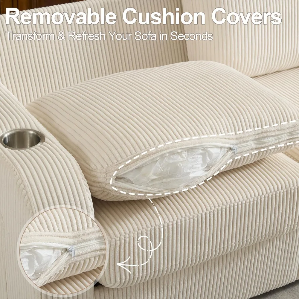 أريكة حديثة مريحة ذات 3 مقاعد كبيرة الحجم مع مقاعد عميقة وحاملات أكواب، مثالية لغرفة المعيشة مصنوعة من قماش سروال قصير #5