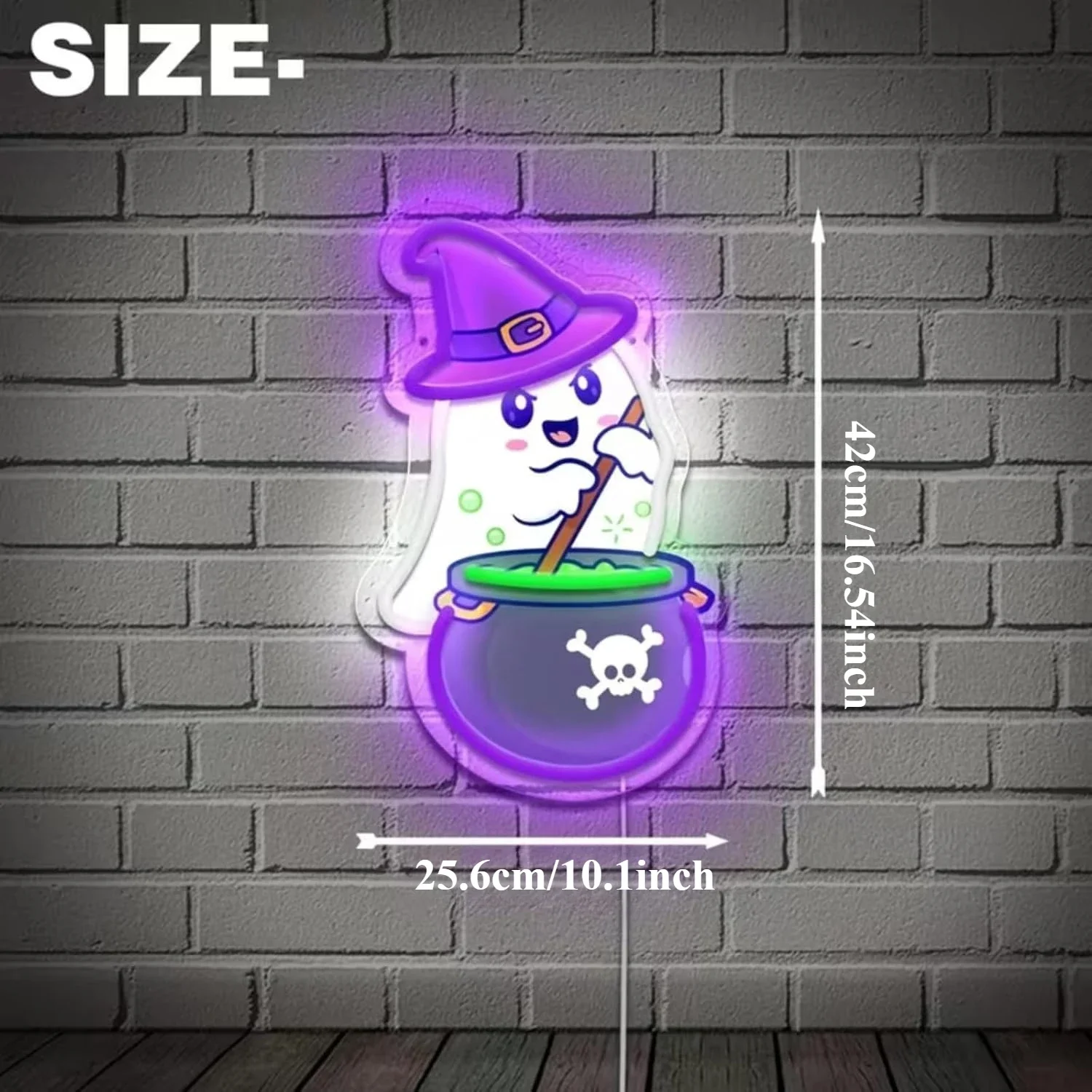 Cute Ghost Neon Sign USB Powered Witch Cauldron LED Neon Light Halloween Party Bar Gaming Room Aesthetic Decor Night Light Gift