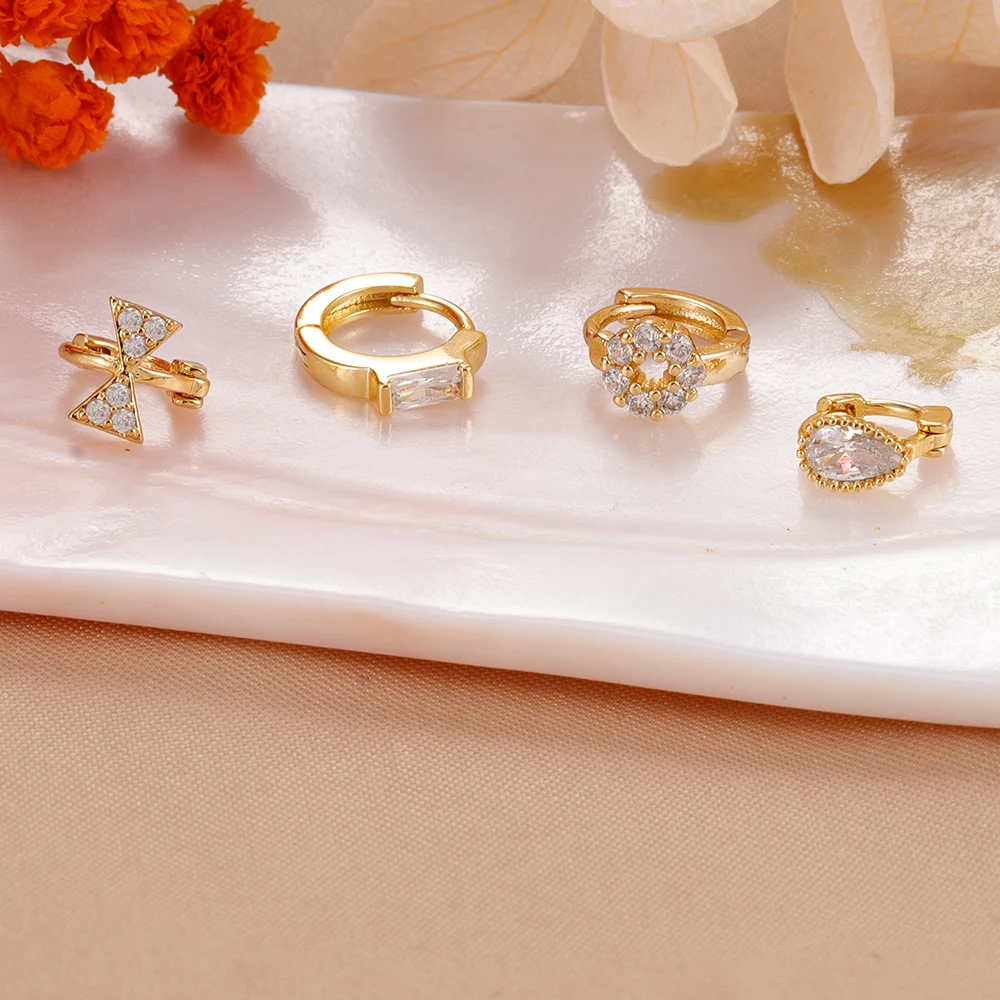 1 Piece Stainless Steel Zircon Minimal Hoop Earring 14K Gold Plated Tiny Circle Tragus Daith Rook Cartilage Ear Piercing Jewelry