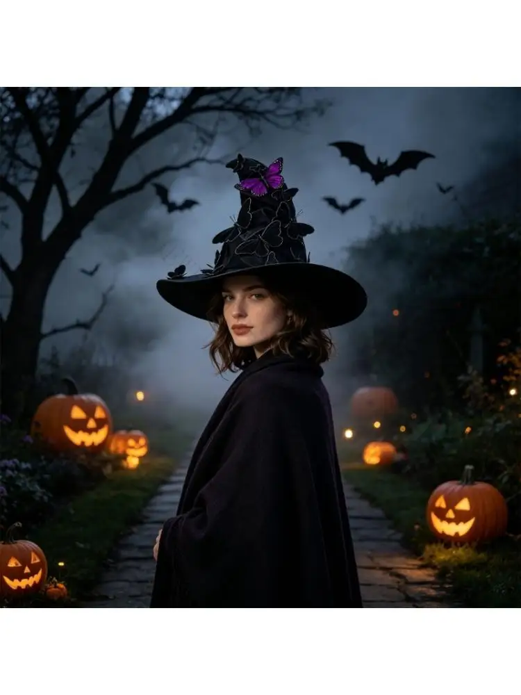 R7UF Wide Brims Witches Hat Witch Caps Large Witches Witch Hat Masquerades Cosplay Cap