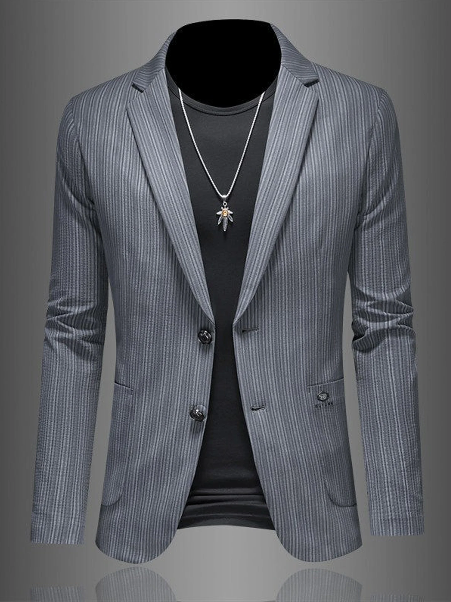 

Casual Striped Men's Lightweight Commuter Busin Sle Slim Fit Versatile Single Button irt Spring Autumn Polyeste...