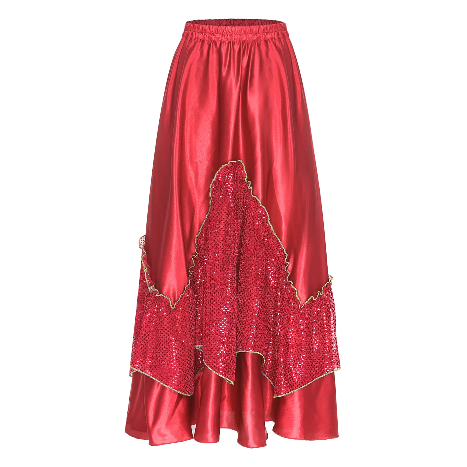 Jupe Flamenco élégante pour femmes, jupe en maille satinée à paillettes scintillantes, parfaite pour les spectacles de danse espagnole et les événements de salle de bal