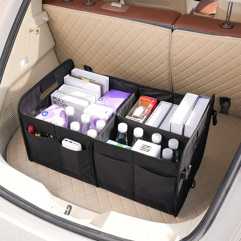 Organizador de porta-malas de carro, organizador de armazenamento de itens de interior de carro, portátil e dobrável, fácil de instalar, é um ótimo ajudante na sua vida